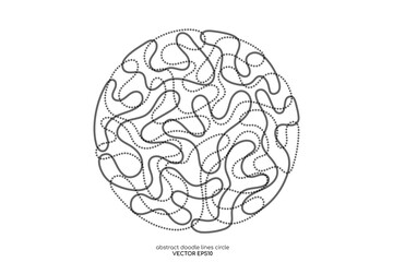 Abstract doodle line in circle shape black line isolated on white like brain. Vector illustration in concept of creative, brain, A.I. technology.