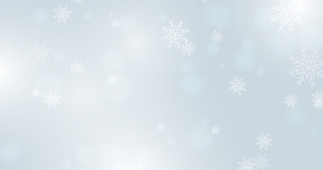 Naklejka na ściany i meble Falling snowflakes on soft blue background. Christmas and New year
