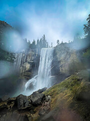 vernal waterfall in the fog
