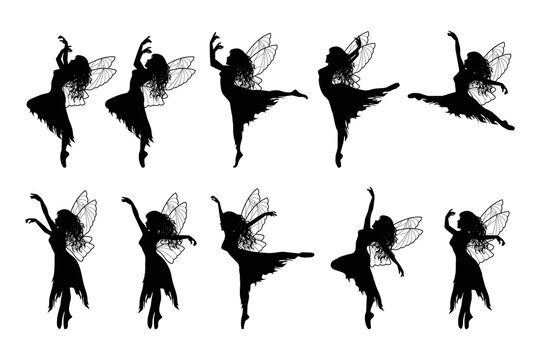 cute fairy silhouette illustration set
