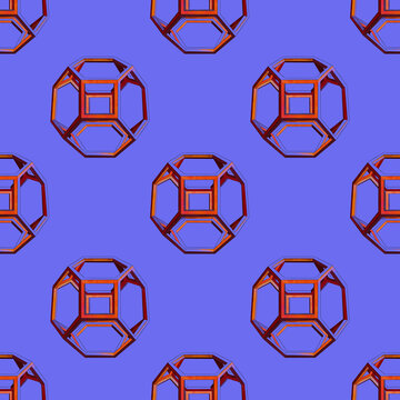 Ycocedron. Violet and orange. Digital illustration. Pencil and watercolor effect. Vintage. Art print for interior, gallery, digital screens. High quality image for printing. Endless repeatable pattern