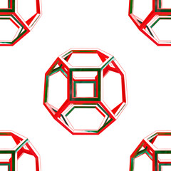 Ycocedron. Green, white and red. Digital illustration. Pencil and watercolor effect. Vintage. Art print for interior, gallery, digital screens. High quality image. Endless repeatable pattern.