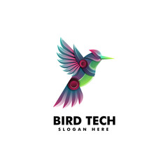 Vector logo illustration Bird Tech gradient colorful style