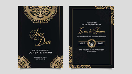 Naklejka na ściany i meble Beautiful golden luxury mandala flower wedding invitation template design