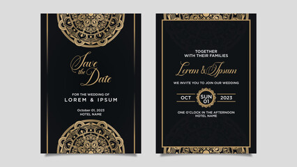 Beautiful golden luxury mandala flower wedding invitation template design