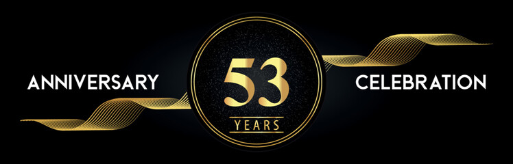 53 Years Anniversary Celebration with Golden Waves and Circle Frames on Luxury Background. Premium Design for banner, poster, graduation, weddings, happy birthday, greetings card and, jubilee.