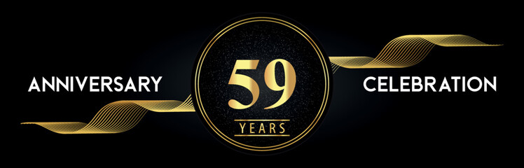 59 Years Anniversary Celebration with Golden Waves and Circle Frames on Luxury Background. Premium Design for banner, poster, graduation, weddings, happy birthday, greetings card and, jubilee.