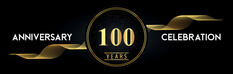 100 Years Anniversary Celebration with Golden Waves and Circle Frames on Luxury Background. Premium Design for banner, poster, graduation, weddings, happy birthday, greetings card and, jubilee.