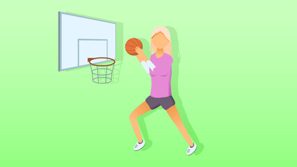 Abstract Flat Girl Doing Exercises Playing Basketball Sport Cartoon People Character Concept Illustration Vector Design Style