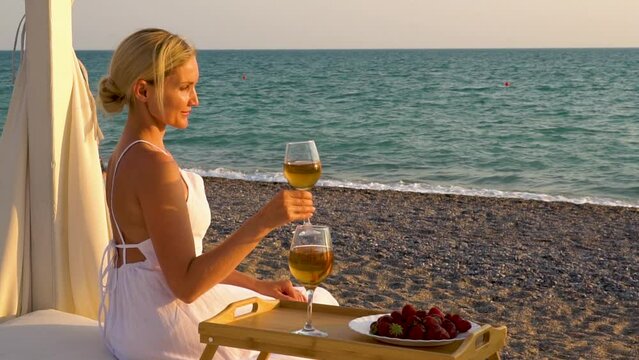 Drinks rest wine sea tray restaurant two copyspace rose day, for var background for travel from landscape water, tourism food. Coast sunset luxury,