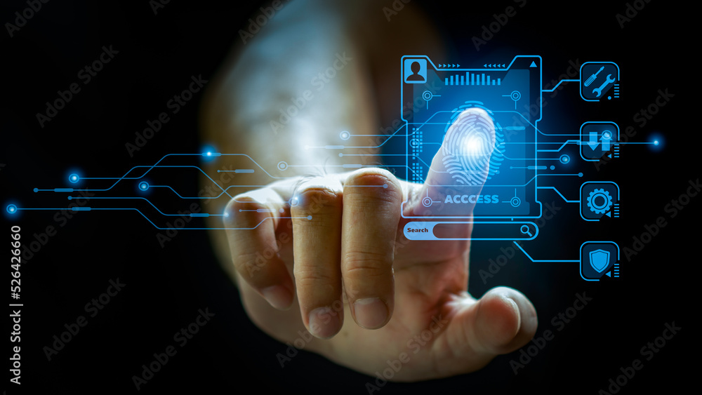 Wall mural future digital registration processing diagram of biometric identification fingerprint scanner the c