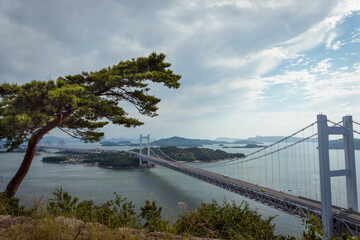 Great Seto Bridge over the sea connecting the islands of Okayama, Japan