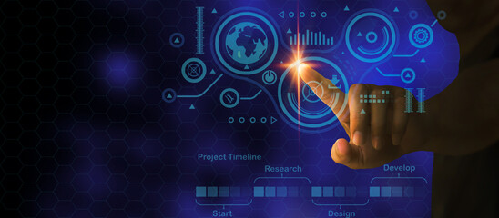 Men, touchscreen network security icon and privacy lock to protect data Internet network security technologies and the use of virtual screen interfaces to protect personal information on a digital 