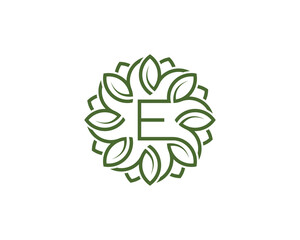 Letter E Leaf Circle Logo Concept symbol sign icon Design. Floral, Herbal, Natural, Eco Logotype. Vector illustration template