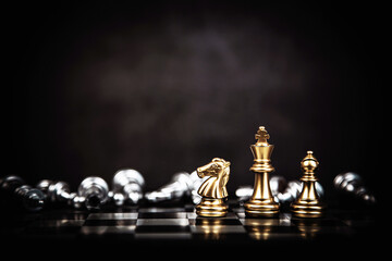 King chess stand front the line on chessboard concept of challenge or team player or business team and leadership strategy or strategic planning and human resources organization risk management.