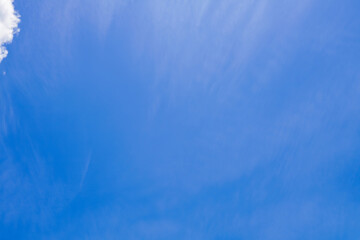 blue sky background with small clouds in panoramic view.