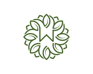Letter W Leaf Circle Logo Concept symbol sign icon Design. Floral, Herbal, Natural, Eco Logotype. Vector illustration template