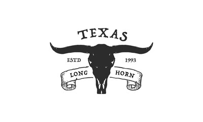 Texas Longhorn, Country Western Bull Cattle Vintage Label Logo Design