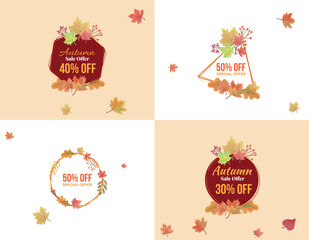 Watercolor hand-drawn geometric autumn offers sale promotion advertising
