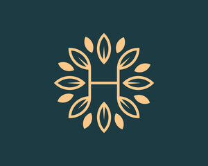 Fototapeta premium Letter H Leaf Circle Logo Concept sign icon symbol Design. Floral, Herbal, Natural, Eco Logotype. Vector illustration template