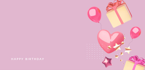 Gift box, stars and hearts. Birthday, wedding, party and Valentine's day design. Cute event design template.