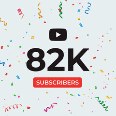 Thank you 82k or 82 thousand subscribers celebration template. Premium design for social media story, web banner, social media banner celebration, social site posts, achievement, poster.