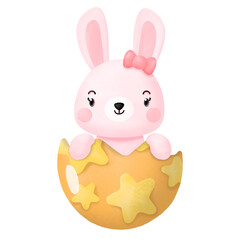 Happy Easter Watercolor Clipart, Rabbit and Egg