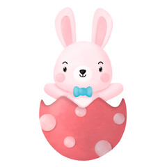 Happy Easter Watercolor Clipart, Rabbit and Egg