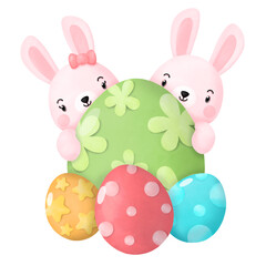 Happy Easter Watercolor Clipart, Rabbit and Egg