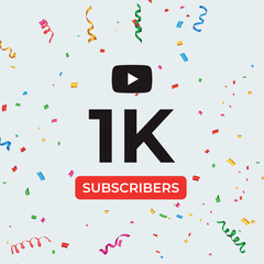 Thank you 1k or 1 thousand subscribers celebration template. Premium design for social media story, web banner, social media banner celebration, social site posts, achievement, poster.