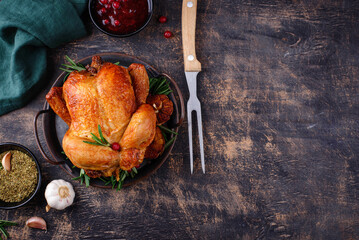 Christmas baked chicken for festive dinner.