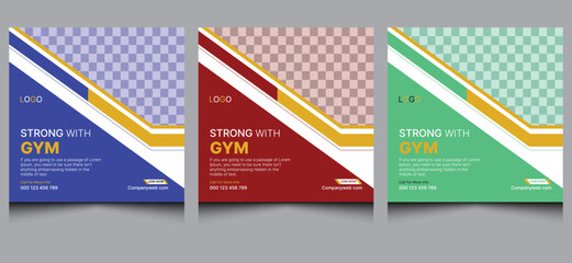 Simple creative professional modern elegant colorful fitness gym square advertising marketing promotion sport yoga ads web banner business social media Instagram post template design.