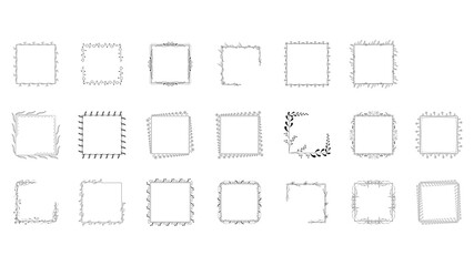 Set Black Simple Line Frame Collection Doodle Square Floral Frame Elements Vector Design Style Sketch Isolated Illustration For Banner