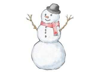 3段雪だるまのイラスト（水彩風）