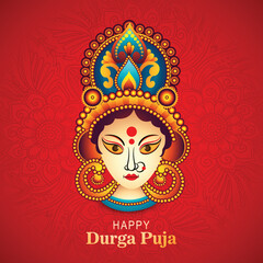 Religious decorative durga puja face holiday card festival background