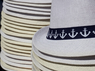 Fasion clothing straw hat summer. Close-up textile