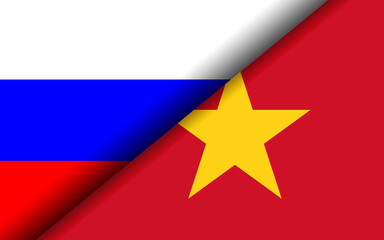 Flags of Russia and Vietnam divided diagonally