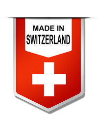 Obraz premium Made in Switzerland word on hanging banner