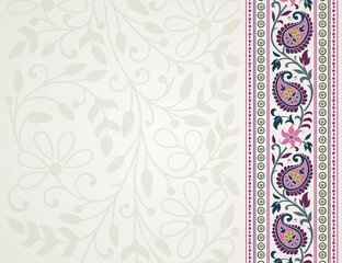 wedding card design, traditional paisley floral pattern , royal India	