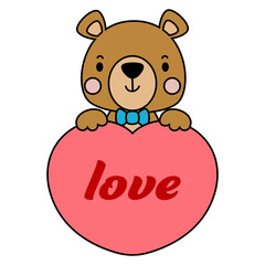 cute teddy bear love set valentines day with elements, Filled vector