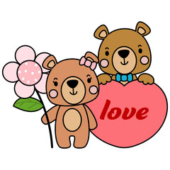 cute teddy bear love set valentines day with elements, Filled vector