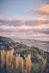 colorful clouds at Evening at the danish coast at Blokhus. High quality photo