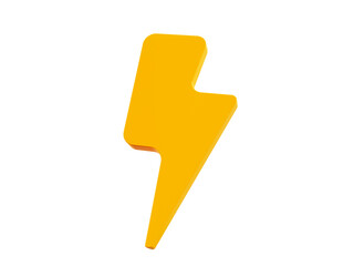 3d yellow charger symbol. Yellow sign thunder. Symbol of energy, danger. Minimalistic electrical discharge. 3d rendering illustration.