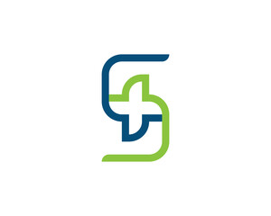 Letter S Cross Plus Logo Concept symbol sign icon Design. Medical, Health Care Logotype. Vector illustration template