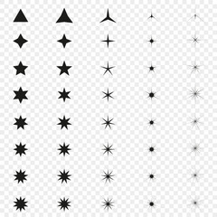 Stars collection. Star vector icons. Black set of Stars, isolated on transparent background. Star icon. Stars in modern simple flat style