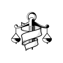 vector illustration of ribbon wrapped around the scales of justice