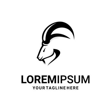 long horned goat head logo vector design