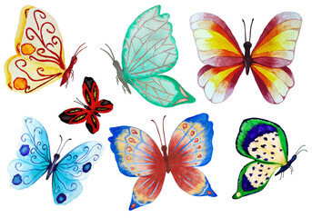 set of colored butterflies