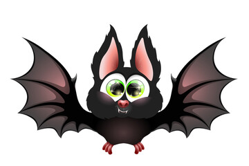 Funny cartoon fluffy black bat. Isolated