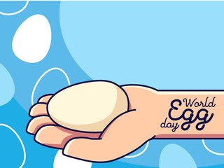 World Egg Day Concept. Hand Holding an egg Cartoon